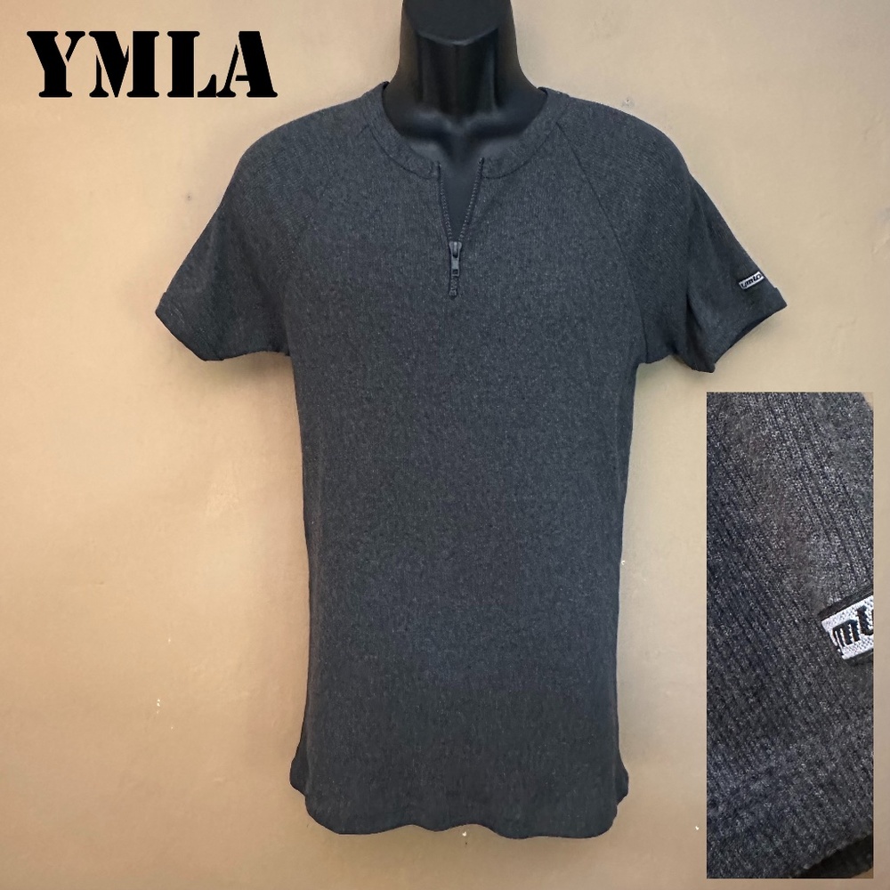 YMLA Ribbed Henley Large tight fitting Gently worn 50% cotton / 50% polyester